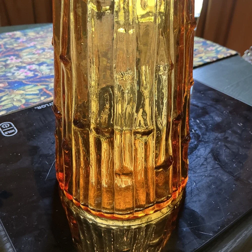 Vintage Empoli Amber Glass Vase‎ 15.25 Inch Drip Pattern Italian Art Glass MCM